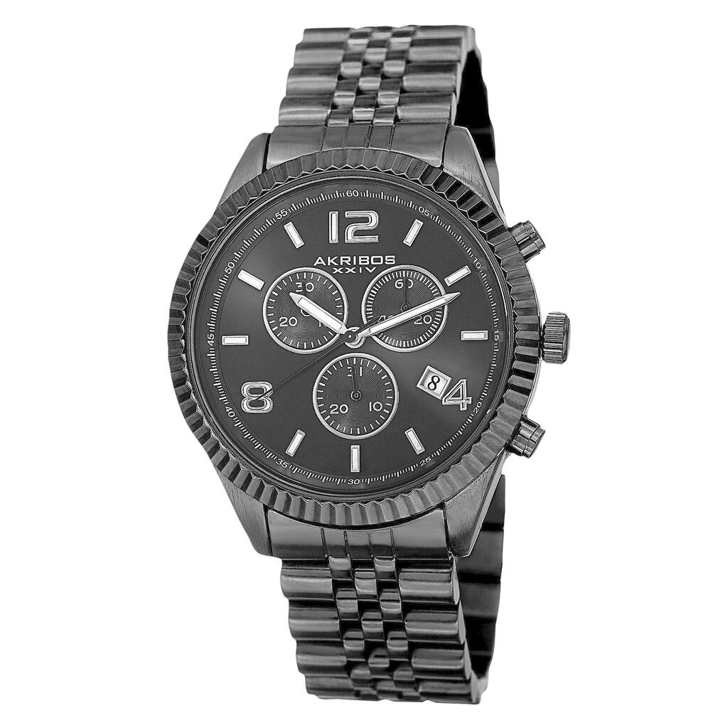 Akribos XXIV Men's Swiss Quartz Chronograph Stainless Steel Black Bracelet Watch