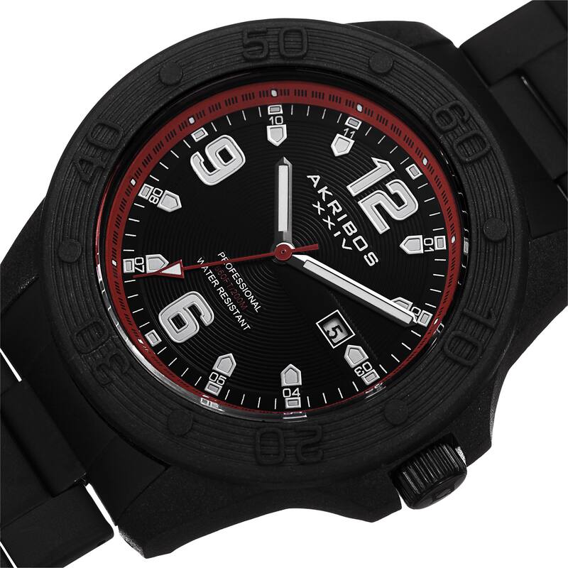 Akribos XXIV Men's Quartz Divers Stainless Steel Red Bracelet Watch