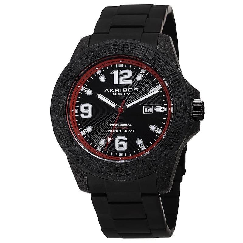 Akribos XXIV Men's Quartz Divers Stainless Steel Red Bracelet Watch