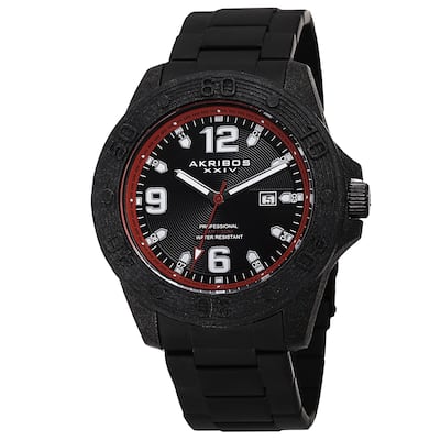Akribos XXIV Men's Quartz Divers Stainless Steel Red Bracelet Watch