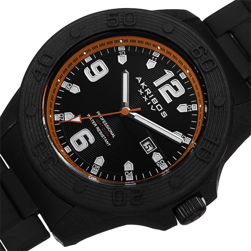 Akribos XXIV Men's Quartz Divers Stainless Steel Orange Bracelet Watch