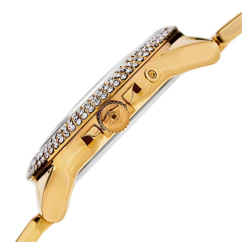 Akribos XXIV Women's Dazzling Swiss Quartz Multifunction Crystal Bezel Gold-Tone Bracelet Watch