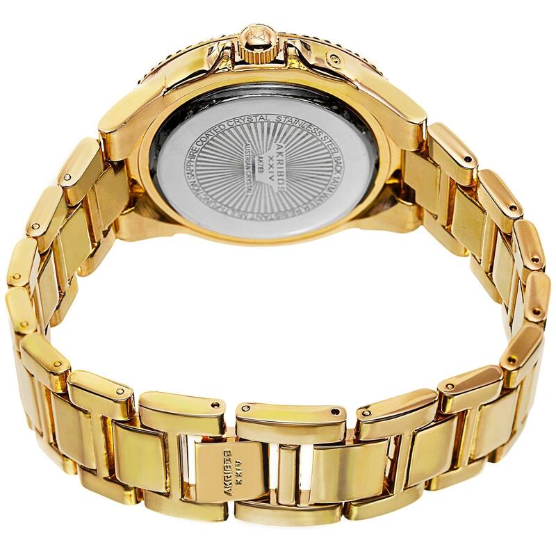 Akribos XXIV Women's Dazzling Swiss Quartz Multifunction Crystal Bezel Gold-Tone Bracelet Watch