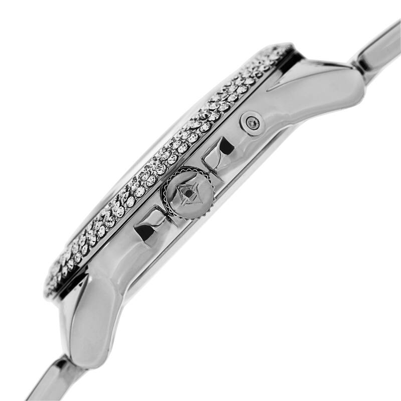 Akribos XXIV Women's Dazzling Swiss Quartz Multifunction Crystal Bezel Silver-Tone Bracelet Watch