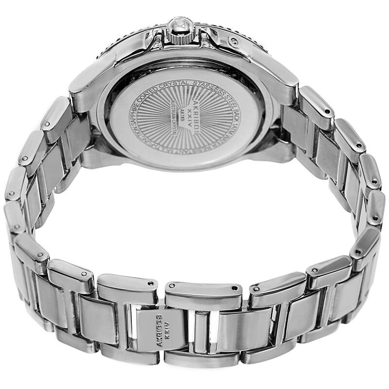 Akribos XXIV Women's Dazzling Swiss Quartz Multifunction Crystal Bezel Silver-Tone Bracelet Watch