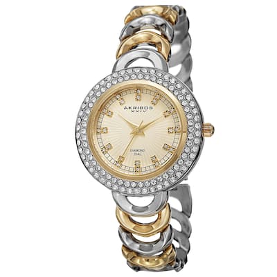 Akribos XXIV Women's Quartz Diamond Markers Two-Tone Bracelet Watch