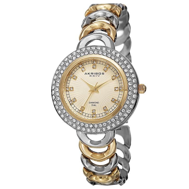 Akribos XXIV Women's Quartz Diamond Markers Two-Tone Bracelet Watch