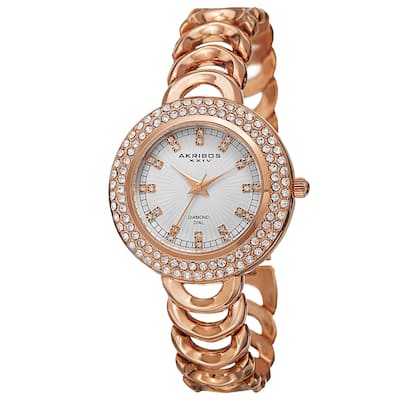 Akribos XXIV Women's Quartz Diamond Markers Rose-Tone Bracelet Watch