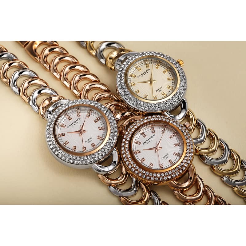 Akribos XXIV Women's Quartz Diamond Markers Rose-Tone Bracelet Watch