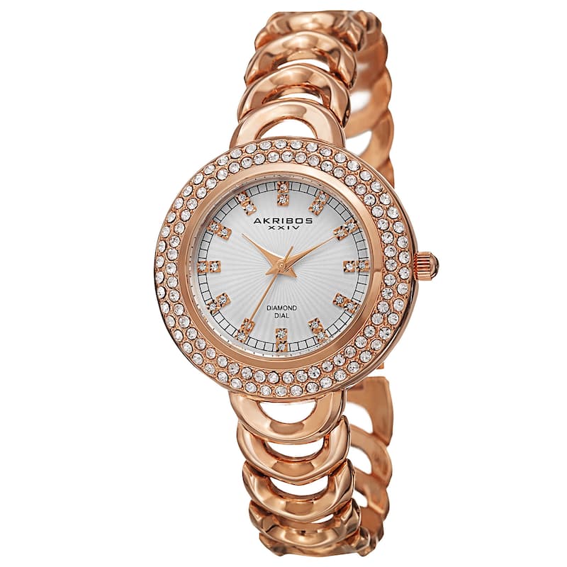 Akribos XXIV Women's Quartz Diamond Markers Rose-Tone Bracelet Watch