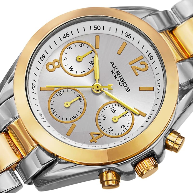 Akribos XXIV Women's Swiss Quartz Dual-Time Multifunction Two-Tone Bracelet Watch