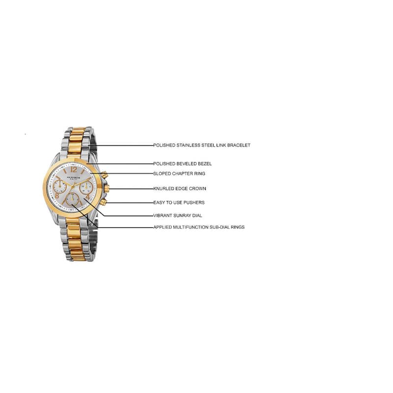 Akribos XXIV Women's Swiss Quartz Dual-Time Multifunction Two-Tone Bracelet Watch
