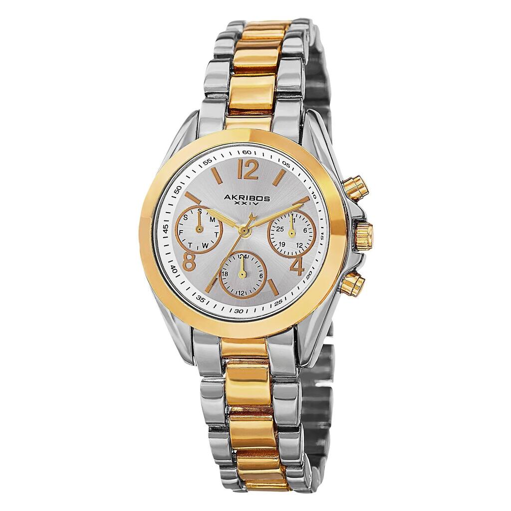 Akribos XXIV Women's Swiss Quartz Dual-Time Multifunction Two-Tone Bracelet Watch