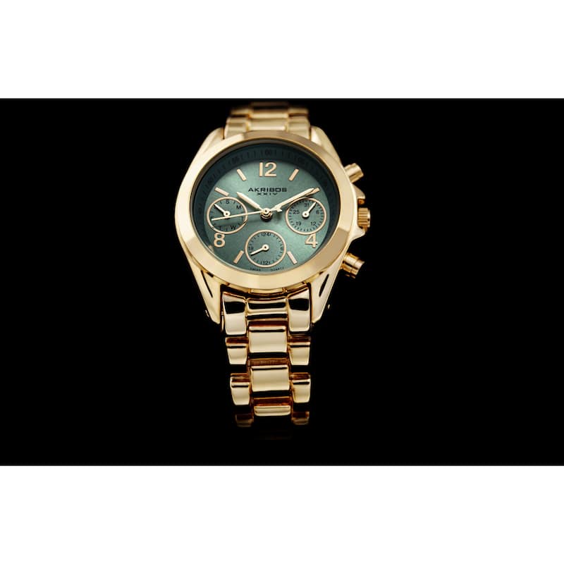 Akribos XXIV Women's Swiss Quartz Dual-Time Multifunction Gold-Tone Bracelet Watch
