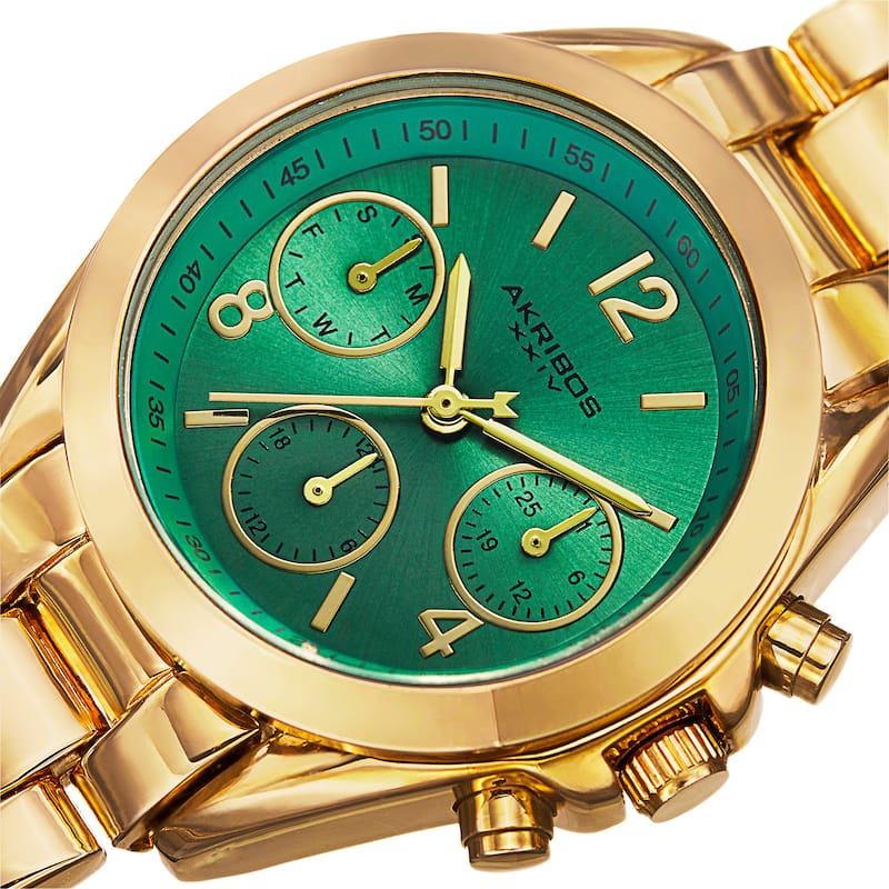 Akribos XXIV Women's Swiss Quartz Dual-Time Multifunction Gold-Tone Bracelet Watch