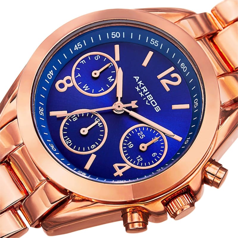 Akribos XXIV Women's Swiss Quartz Dual-Time Multifunction Gold-Tone Bracelet Watch