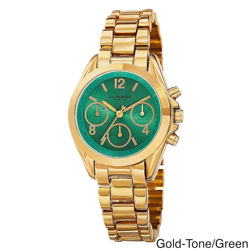 Akribos XXIV Women's Swiss Quartz Dual-Time Multifunction Gold-Tone Bracelet Watch