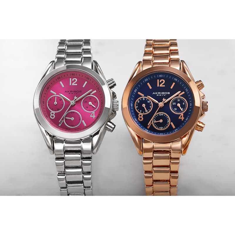 Akribos XXIV Women's Swiss Quartz Dual-Time Multifunction Gold-Tone Bracelet Watch