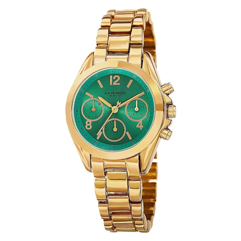Akribos XXIV Women's Swiss Quartz Dual-Time Multifunction Gold-Tone Bracelet Watch