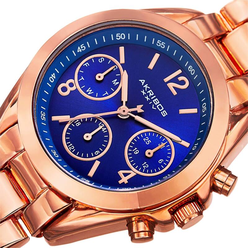 Akribos XXIV Women's Swiss Quartz Dual-Time Multifunction Rose-Tone Bracelet Watch