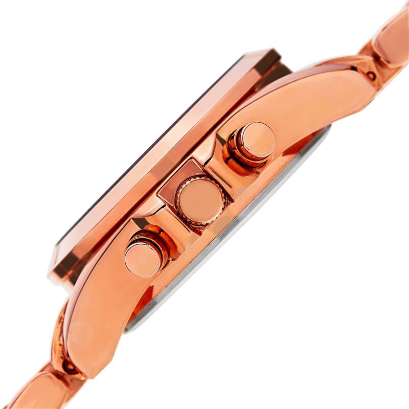 Akribos XXIV Women's Swiss Quartz Dual-Time Multifunction Rose-Tone Bracelet Watch