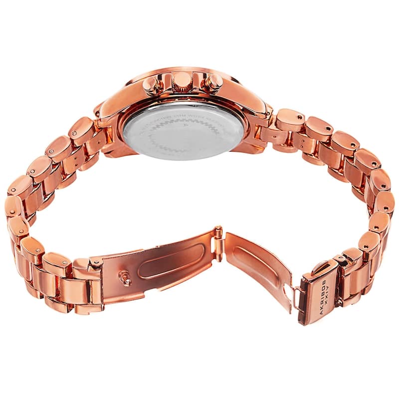 Akribos XXIV Women's Swiss Quartz Dual-Time Multifunction Rose-Tone Bracelet Watch