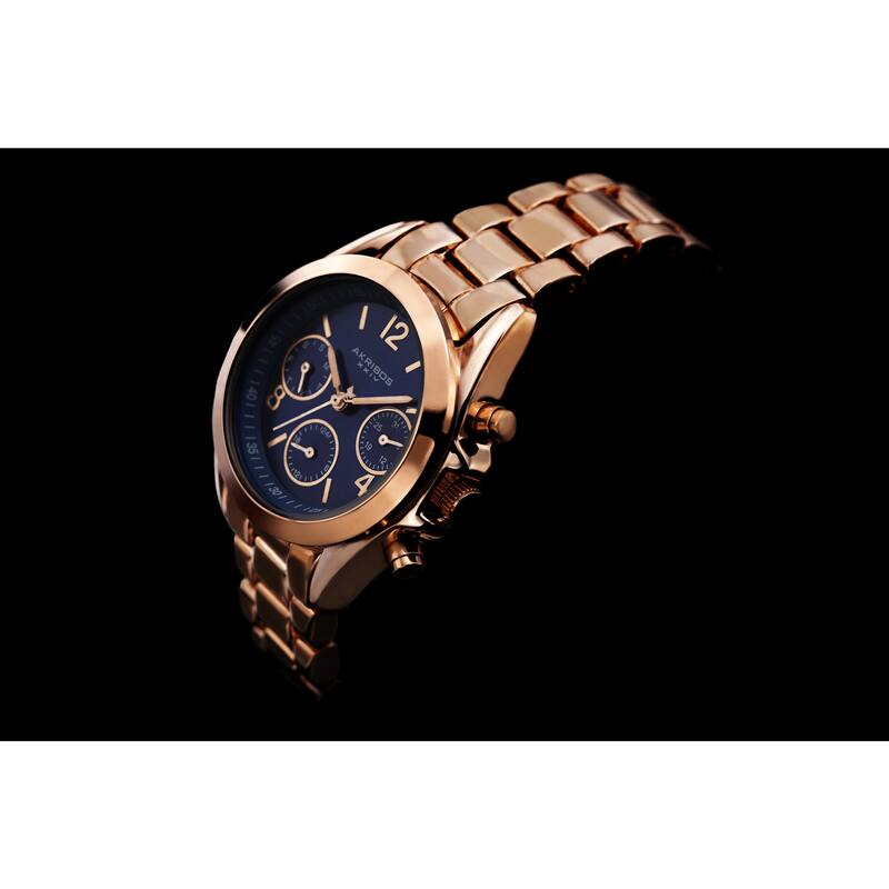 Akribos XXIV Women's Swiss Quartz Dual-Time Multifunction Rose-Tone Bracelet Watch