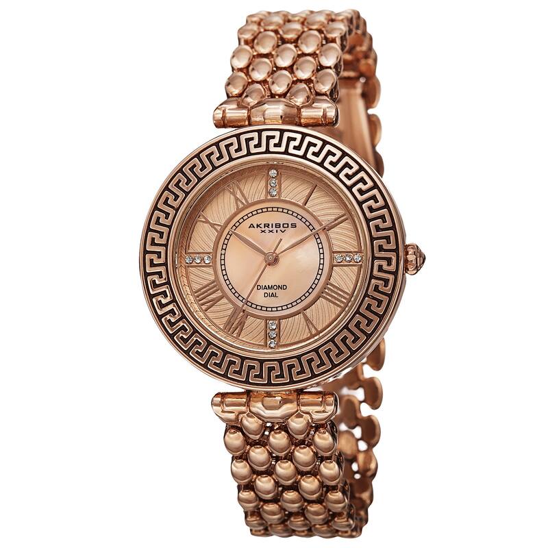 Akribos XXIV Women's Quartz Diamond Markers Unique Rose-Tone Bracelet Watch