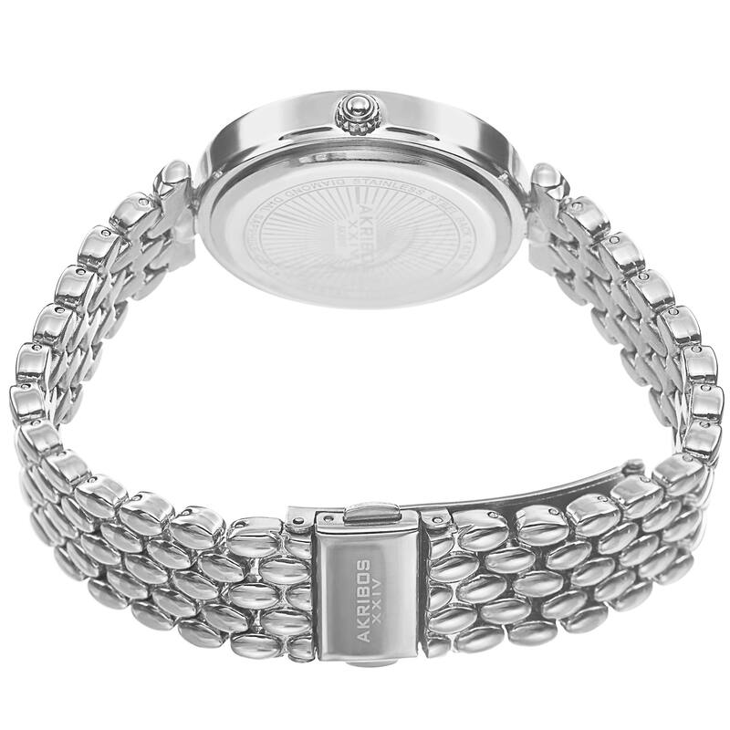 Akribos XXIV Women's Quartz Diamond Markers Unique Silver-Tone Bracelet Watch