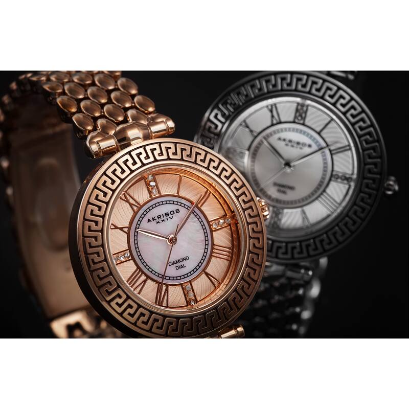 Akribos XXIV Women's Quartz Diamond Markers Unique Silver-Tone Bracelet Watch