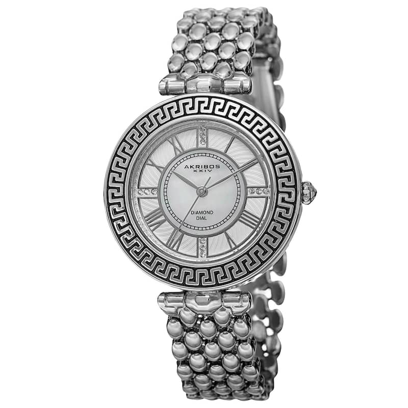 Akribos XXIV Women's Quartz Diamond Markers Unique Silver-Tone Bracelet Watch