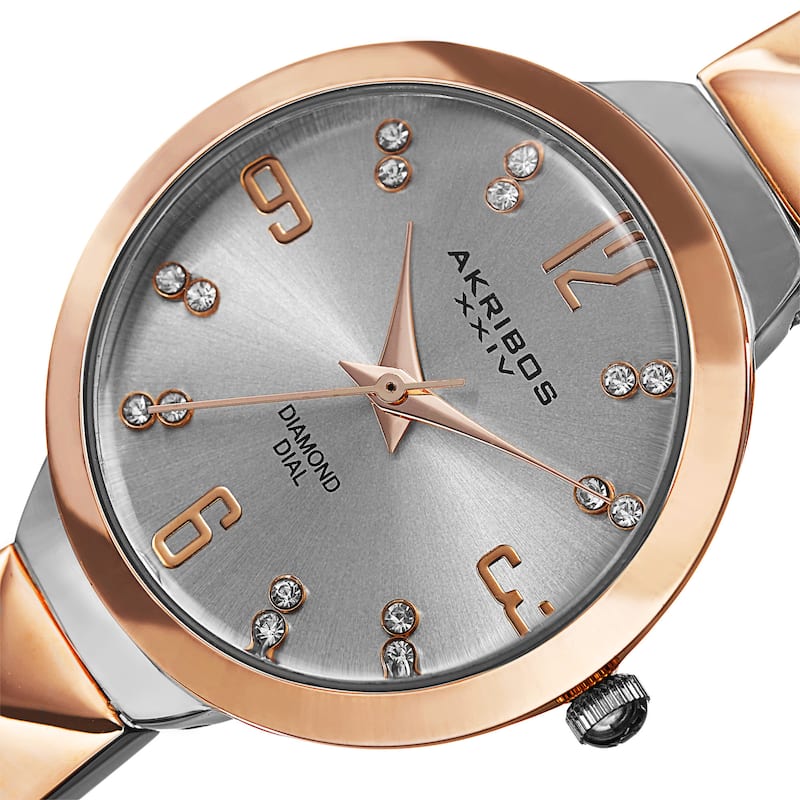 Akribos XXIV Women's Swiss Quartz Diamond Markers Two-Tone Bracelet Watch