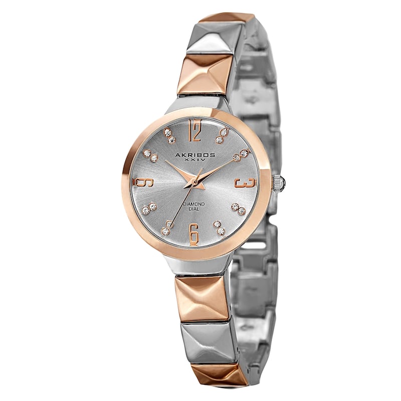 Akribos XXIV Women's Swiss Quartz Diamond Markers Two-Tone Bracelet Watch