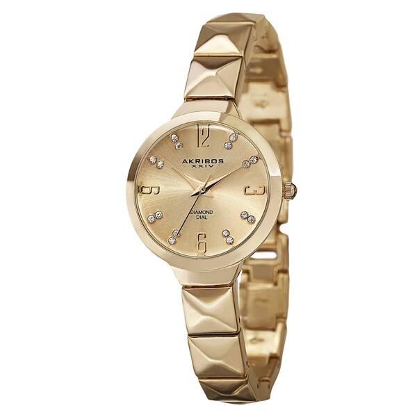 Akribos XXIV Women's Swiss Quartz Diamond Markers Gold-Tone Bracelet Watch