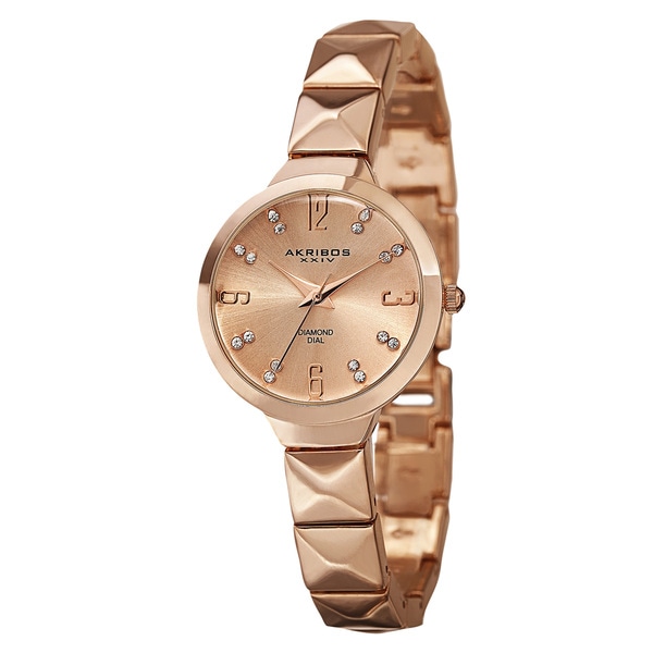 Akribos XXIV Women's Swiss Quartz Diamond Markers Rose-Tone Bracelet Watch. Opens flyout.