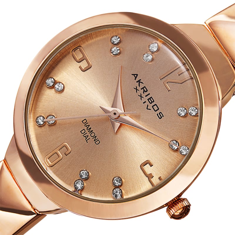 Akribos XXIV Women's Swiss Quartz Diamond Markers Rose-Tone Bracelet Watch