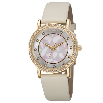 Akribos XXIV Women's Dial Quartz Crystal-Accented Leather Gold-Tone Strap Watch
