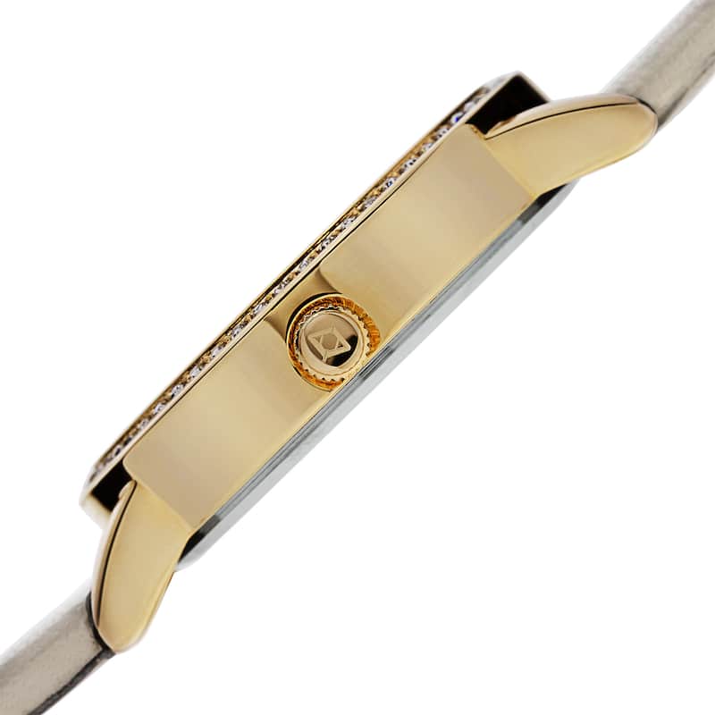 Akribos XXIV Women's Dial Quartz Crystal-Accented Leather Gold-Tone Strap Watch