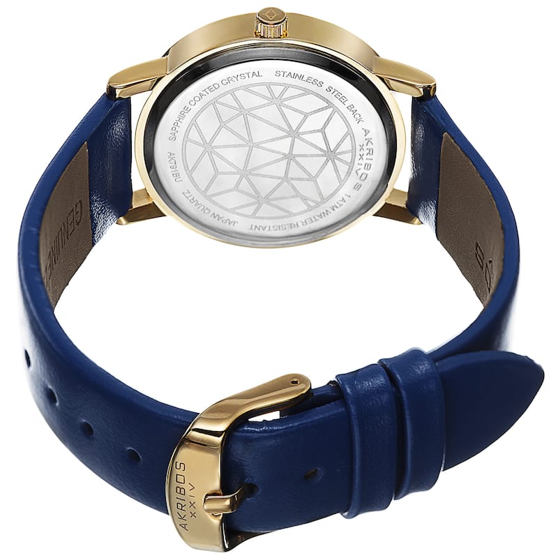 Akribos XXIV Women's Mother of Pearl Dial Crystal-Accented Leather Strap Watch