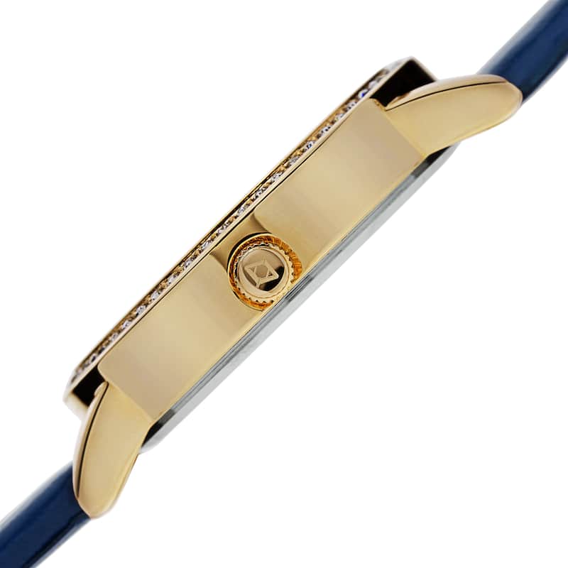 Akribos XXIV Women's Mother of Pearl Dial Crystal-Accented Leather Strap Watch