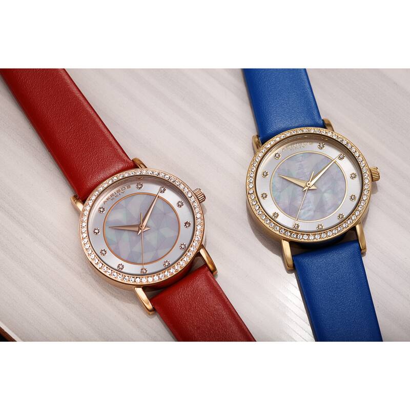 Akribos XXIV Women's Dial Quartz Crystal-Accented Leather Red Strap Watch