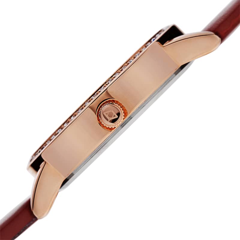 Akribos XXIV Women's Dial Quartz Crystal-Accented Leather Red Strap Watch