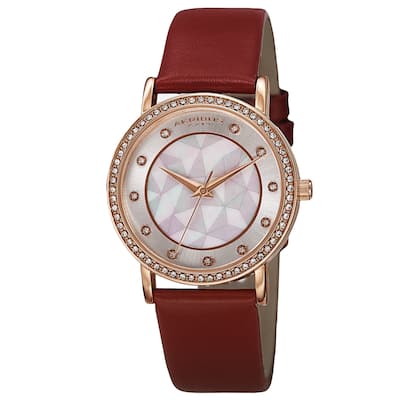 Akribos XXIV Women's Dial Quartz Crystal-Accented Leather Red Strap Watch