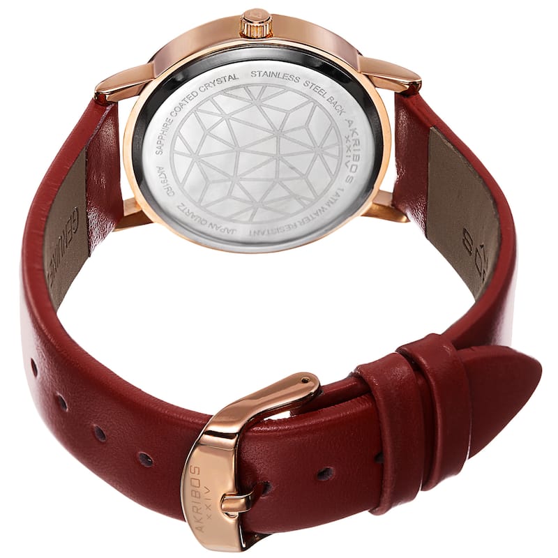 Akribos XXIV Women's Dial Quartz Crystal-Accented Leather Red Strap Watch