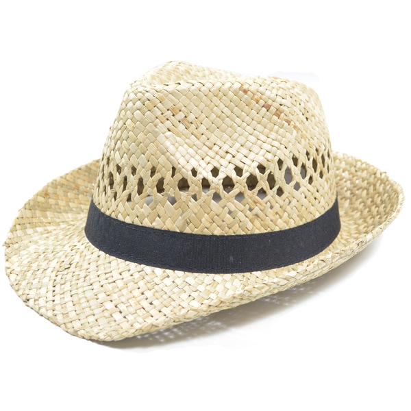 Braided Raffia Natural and Black Sun Hat (China)