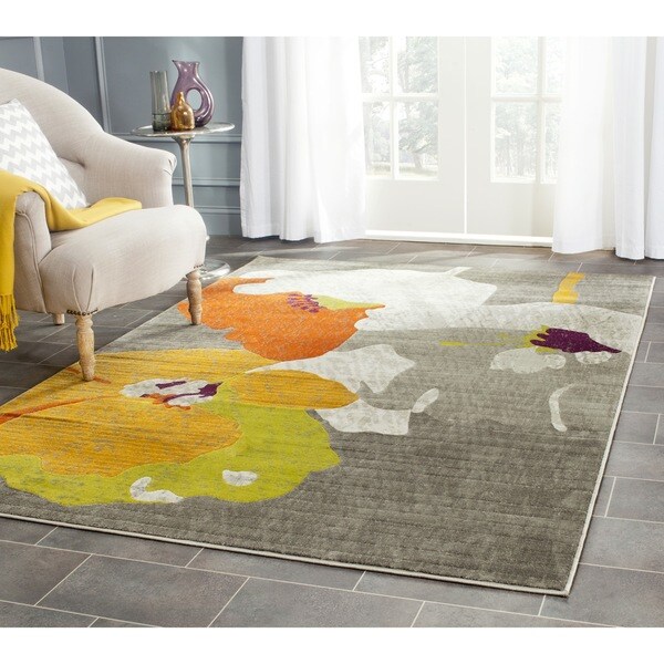 Safavieh Porcello Contemporary Floral Dark Grey/ Ivory Rug (9' x 12')