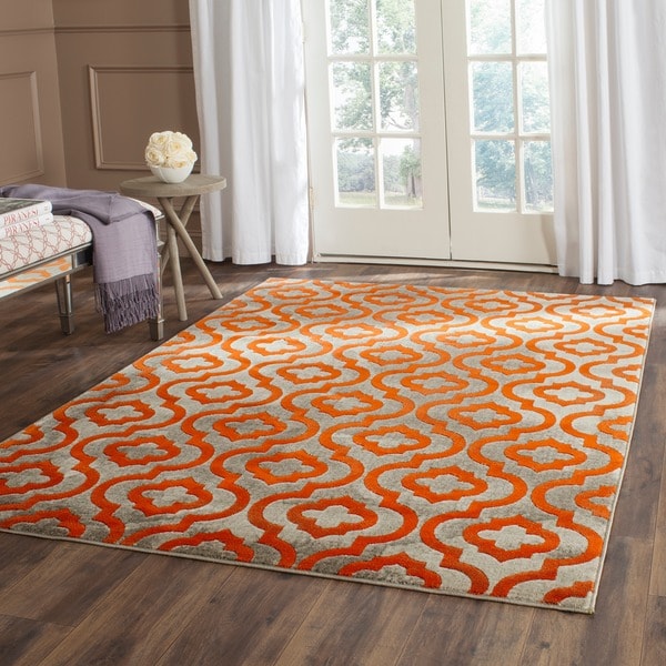 Safavieh Porcello Light Grey/ Orange Rug (6 x 9)  