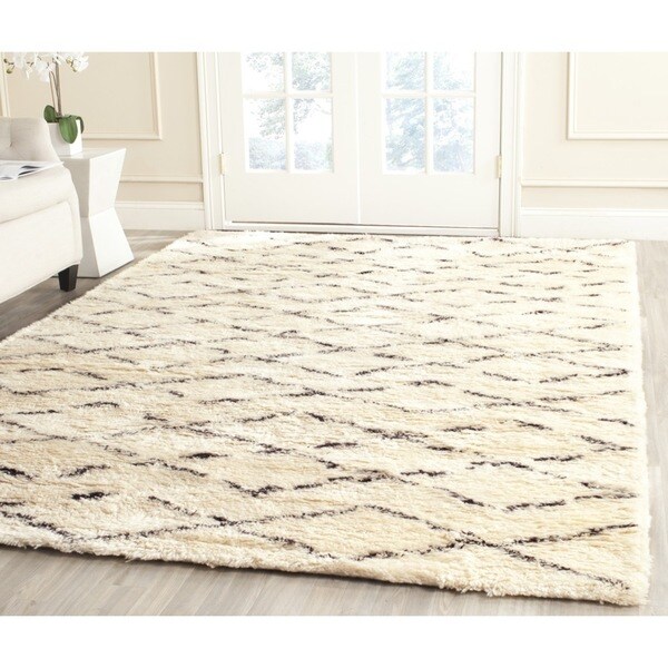 Safavieh Handmade Casablanca Moroccan Flokati Shag Ivory/ Brown Wool Rug (10' x 14')