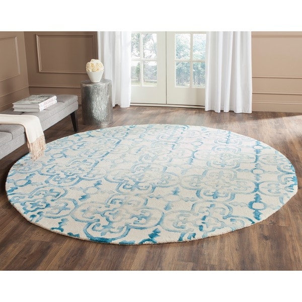 Safavieh Handmade Dip Dye Ivory/ Turquoise Wool Rug (7 Round)