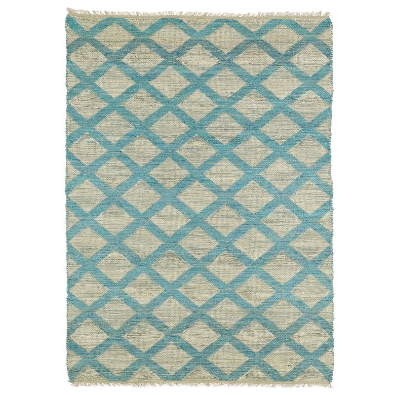Handmade Natural Fiber Canyon Teal Lattice Rug (5'0 x 7'9) - 5' x 7'9"